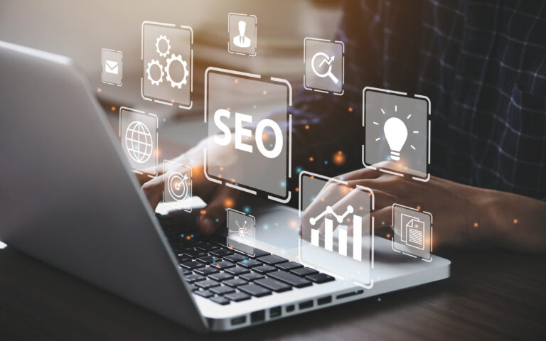 Businessman using a computer for analysis  SEO Search Engine Opt